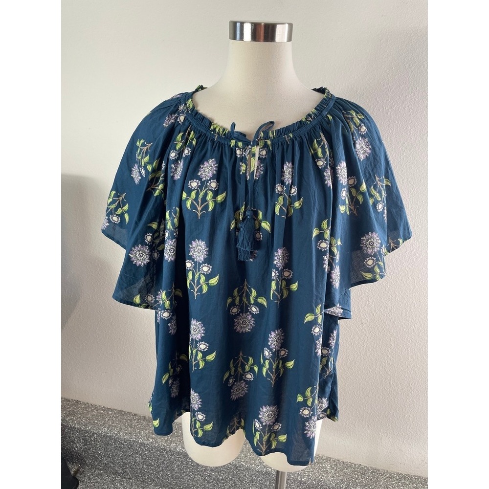 NEW Old Navy Womens Plus XXL Floral Peasant Blouse Teal Flutter Sleeve Boho Top